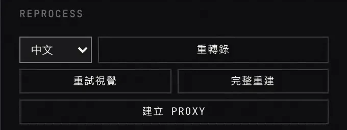 重新處理按鈕放大：重轉錄、重試視覺、完整重建、建立 PROXY